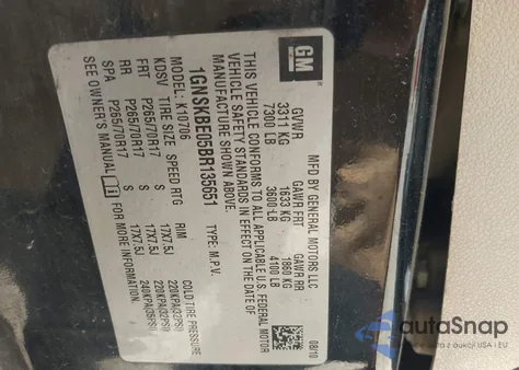 2011 Chevrolet Tahoe Lt z USA, uszkodzony, nr VIN 1GNSKBE05BR135651